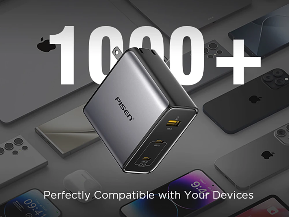 PISEN 100W GaN Charger 3-Port With 1.8m USB C to C Cable PD3.0 Quick Charger For Notebook Laptops MacBook IPhone Samsung Xiaomi