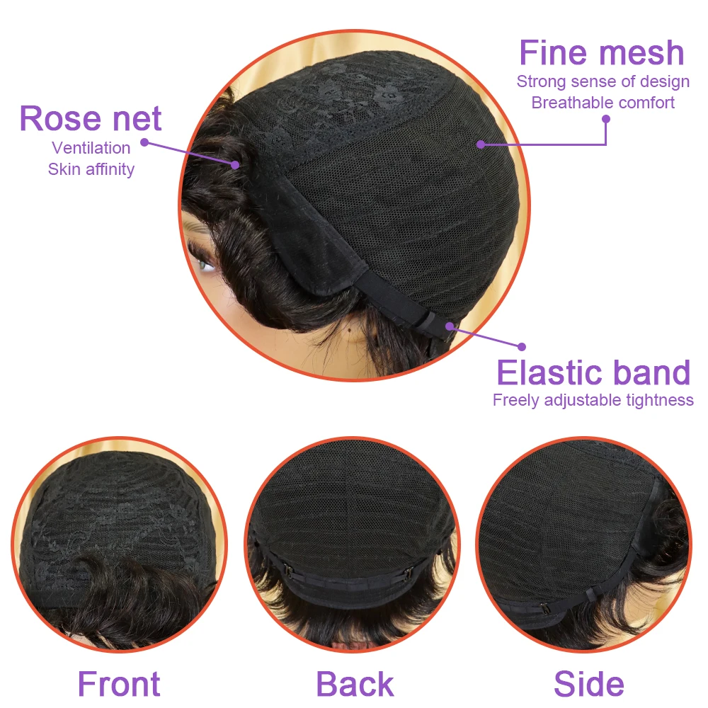 Human Hair Wig for Women Pixie Cut Straight Hair Wig with for Daily Use Brown Color Full Machine Made