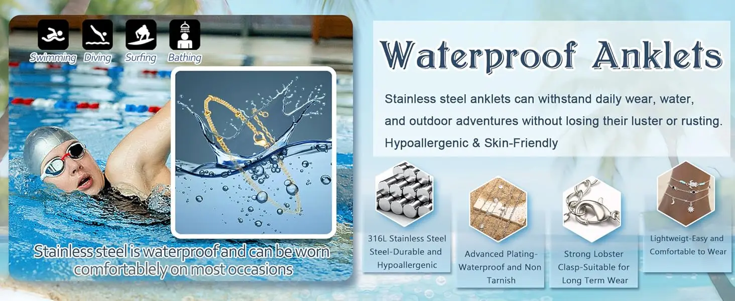 20Pcs Ankle Bracelets for Women Waterproof Summer Beach Anklets Boho Cute Charm Anklets Layered Stackable Womens Anklet Bracelets Set Non Tarnish Foot Jewelr