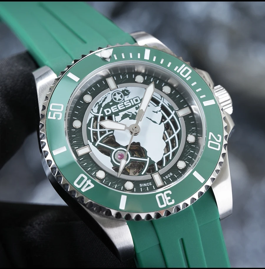 Deesio Upgraded Men's Casual Fashion Automatic Self-Winding Mechanical Wristwatch Luminous Business Classic Dress Watch Personalized High-mineral Glass Silicone Band 100M Water Resistant Luxury Elegant Analog Round Dial Gift for Him Men's