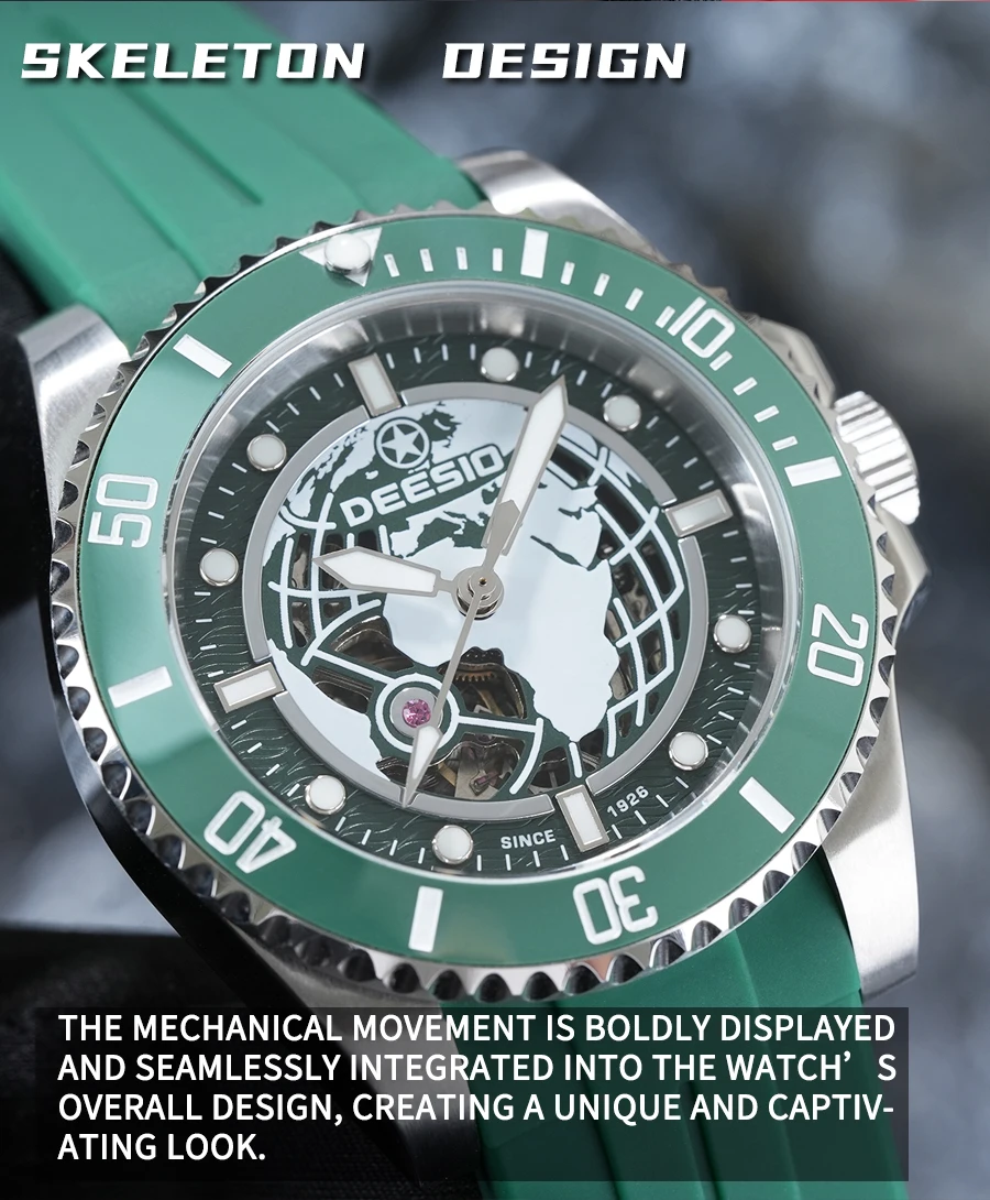 Deesio Upgraded Men's Casual Fashion Automatic Self-Winding Mechanical Wristwatch Luminous Business Classic Dress Watch Personalized High-mineral Glass Silicone Band 100M Water Resistant Luxury Elegant Analog Round Dial Gift for Him Men's