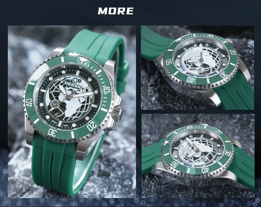 Deesio Upgraded Men's Casual Fashion Automatic Self-Winding Mechanical Wristwatch Luminous Business Classic Dress Watch Personalized High-mineral Glass Silicone Band 100M Water Resistant Luxury Elegant Analog Round Dial Gift for Him Men's
