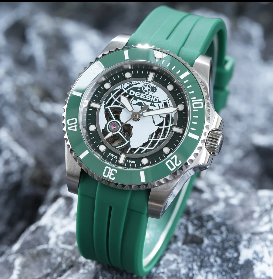Deesio Upgraded Men's Casual Fashion Automatic Self-Winding Mechanical Wristwatch Luminous Business Classic Dress Watch Personalized High-mineral Glass Silicone Band 100M Water Resistant Luxury Elegant Analog Round Dial Gift for Him Men's