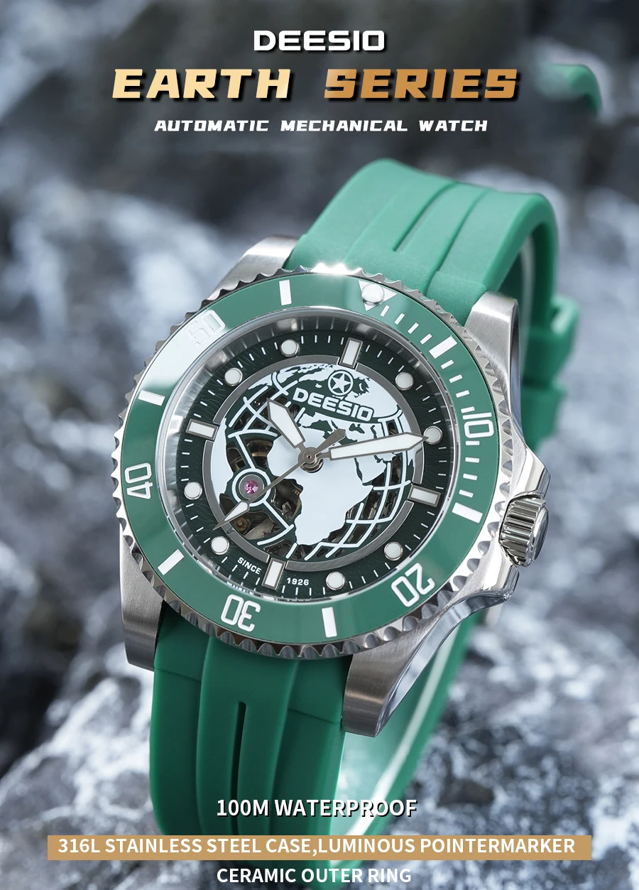 Deesio Upgraded Men's Casual Fashion Automatic Self-Winding Mechanical Wristwatch Luminous Business Classic Dress Watch Personalized High-mineral Glass Silicone Band 100M Water Resistant Luxury Elegant Analog Round Dial Gift for Him Men's