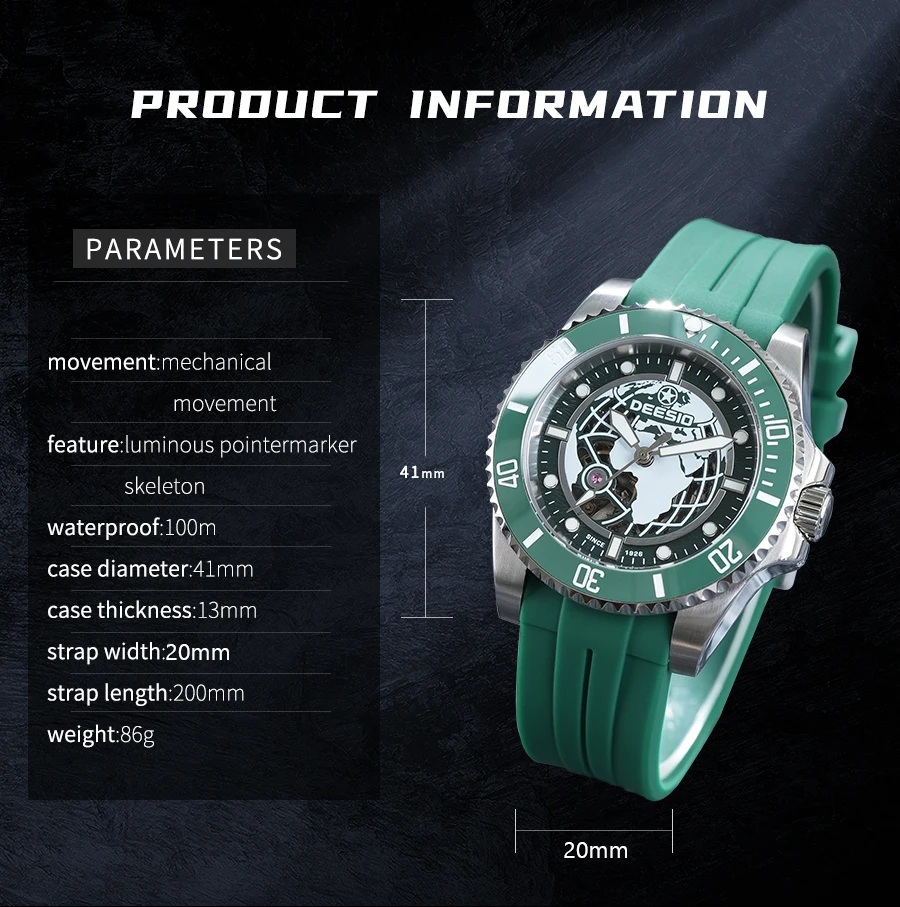 Deesio Upgraded Men's Casual Fashion Automatic Self-Winding Mechanical Wristwatch Luminous Business Classic Dress Watch Personalized High-mineral Glass Silicone Band 100M Water Resistant Luxury Elegant Analog Round Dial Gift for Him Men's