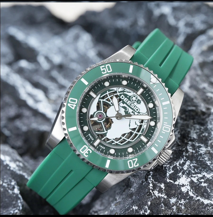 Deesio Upgraded Men's Casual Fashion Automatic Self-Winding Mechanical Wristwatch Luminous Business Classic Dress Watch Personalized High-mineral Glass Silicone Band 100M Water Resistant Luxury Elegant Analog Round Dial Gift for Him Men's