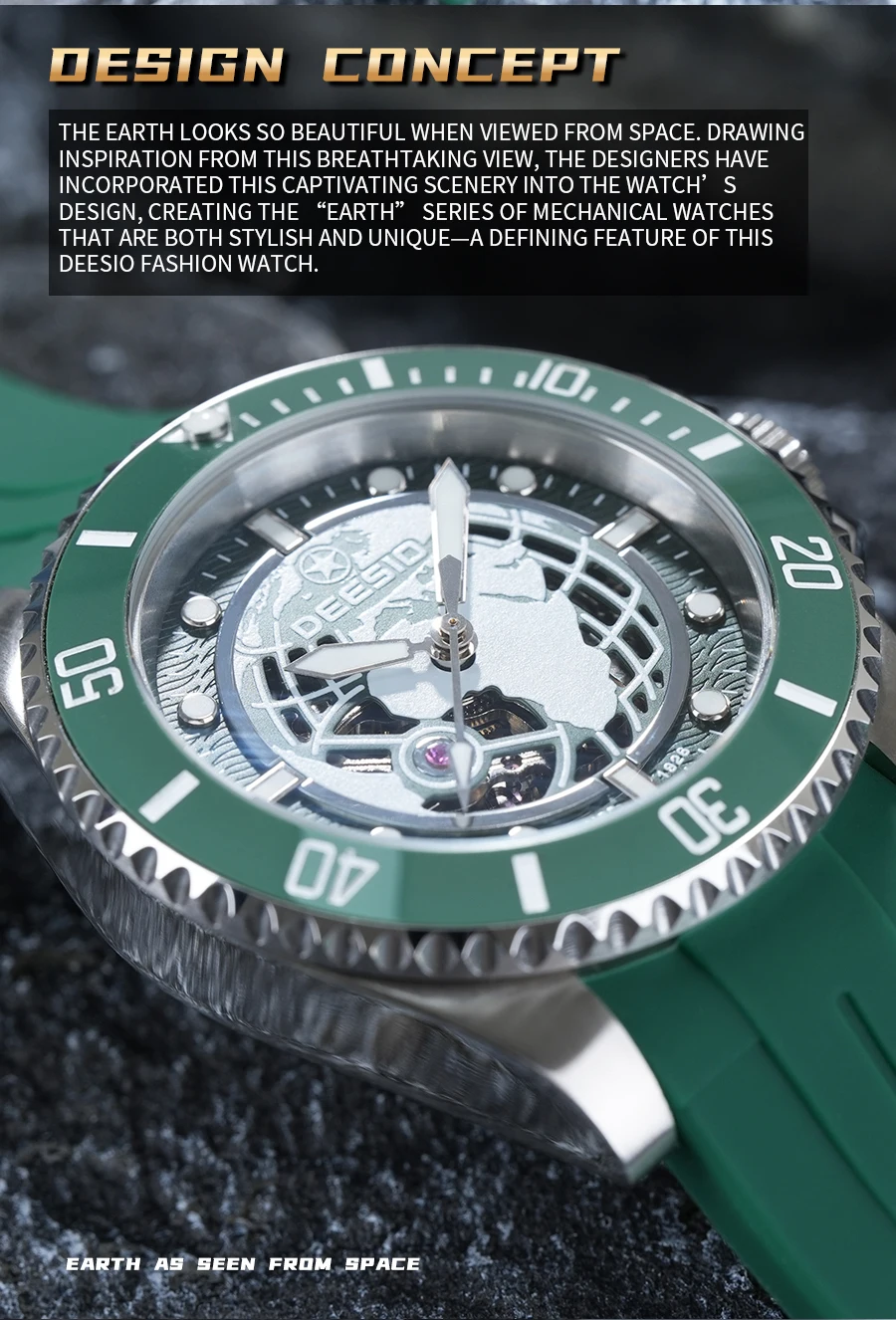 Deesio Upgraded Men's Casual Fashion Automatic Self-Winding Mechanical Wristwatch Luminous Business Classic Dress Watch Personalized High-mineral Glass Silicone Band 100M Water Resistant Luxury Elegant Analog Round Dial Gift for Him Men's
