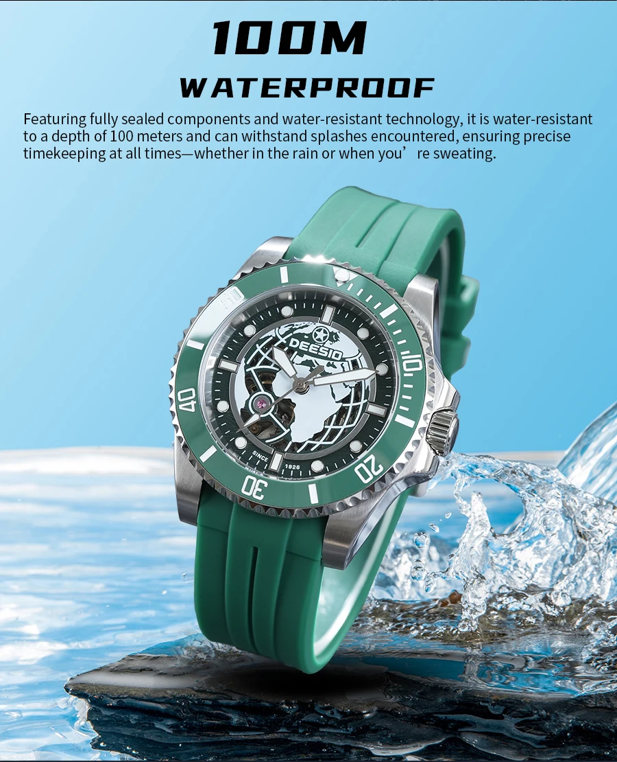 Deesio Upgraded Men's Casual Fashion Automatic Self-Winding Mechanical Wristwatch Luminous Business Classic Dress Watch Personalized High-mineral Glass Silicone Band 100M Water Resistant Luxury Elegant Analog Round Dial Gift for Him Men's