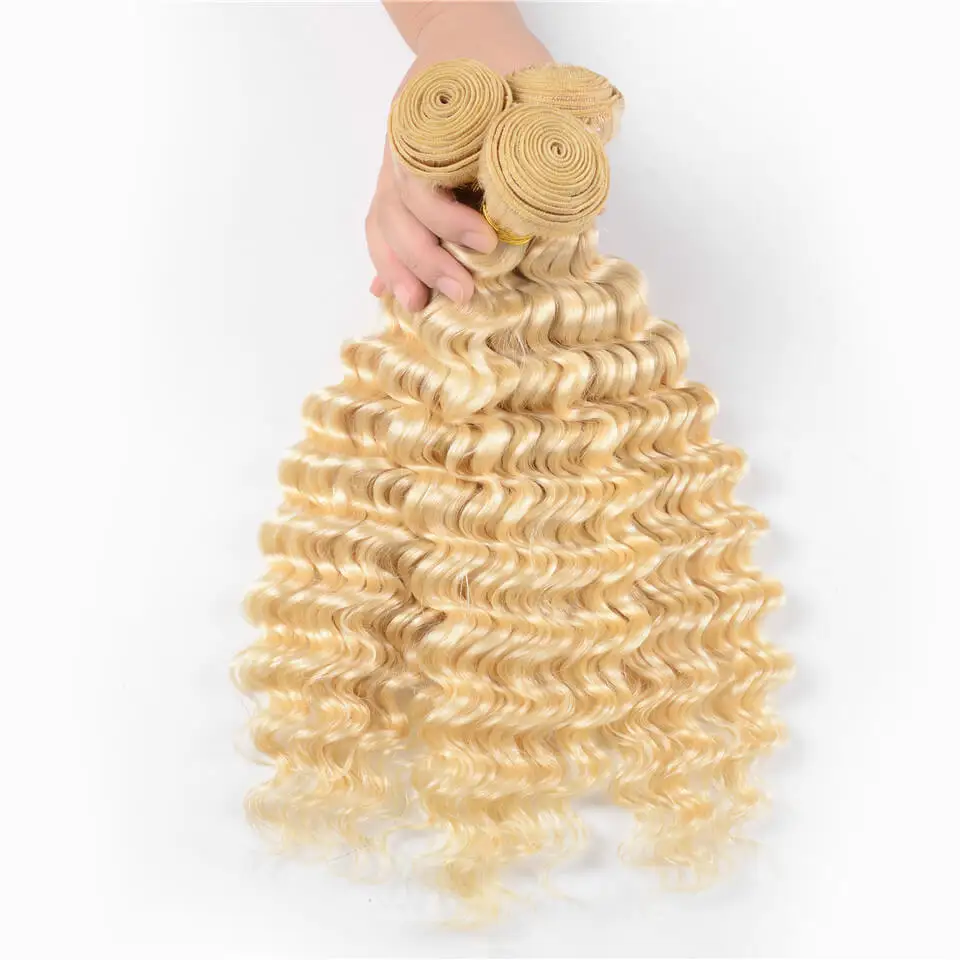 613 Deep Wave Human Hair Bundles Brazilian Raw Hair Bundles 1/3/4 PCS Soft Weave Hair Blonde Bundles 100% Human Hair Extensions For Black Women