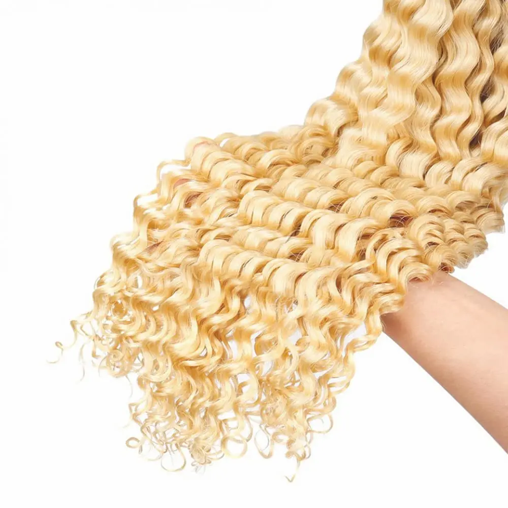 613 Deep Wave Human Hair Bundles Brazilian Raw Hair Bundles 1/3/4 PCS Soft Weave Hair Blonde Bundles 100% Human Hair Extensions For Black Women