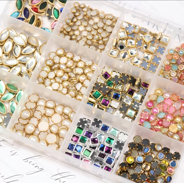 1 Box Multi Shapes Gold Frame Nail Charms Mixed Color Oval Square Teardrop Stone Nail Ornaments Assorted Nail Art Decor for Salon Home DIY Manicure