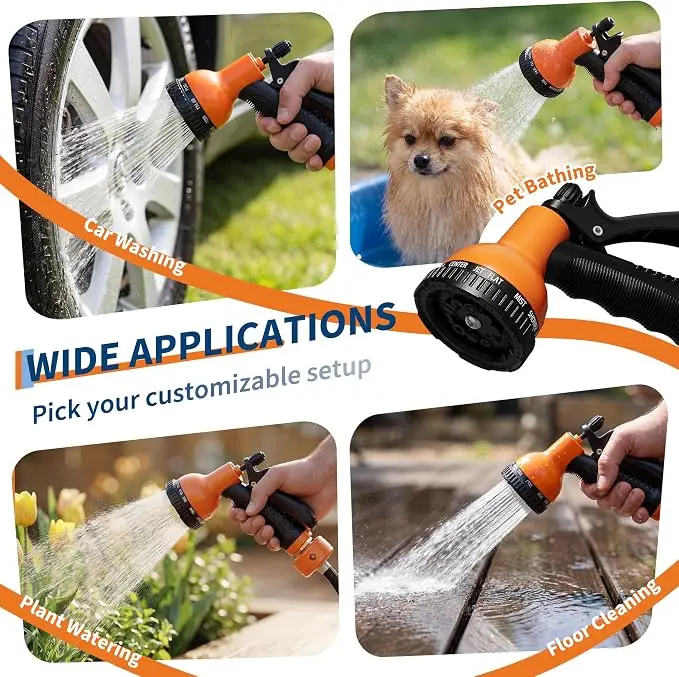 50-130 ft Retractable Garden Hose Reel, Wall Mounted, 9-Function Nozzle, Any Length Lock, 180° Swivel, Auto Slow Rewind for Watering Lawn, Washing Car, Cleaning Patio