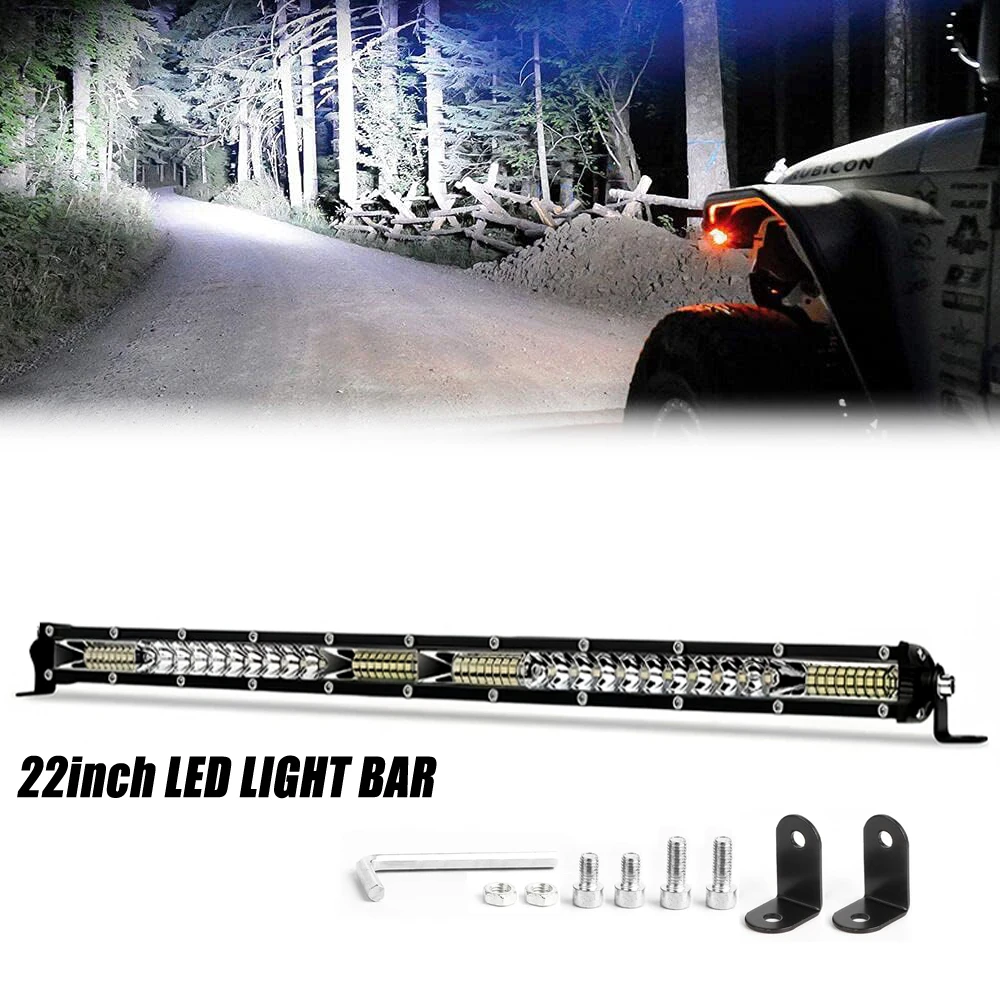 22-inch Single Row Off-Road Vehicle Light - LED Ultra-Thin Single Row Driving Light with Mixed Beams for Trucks, Cars, Engine Bays, Boats, ATVs, UTVs, SUVs 12V 24V