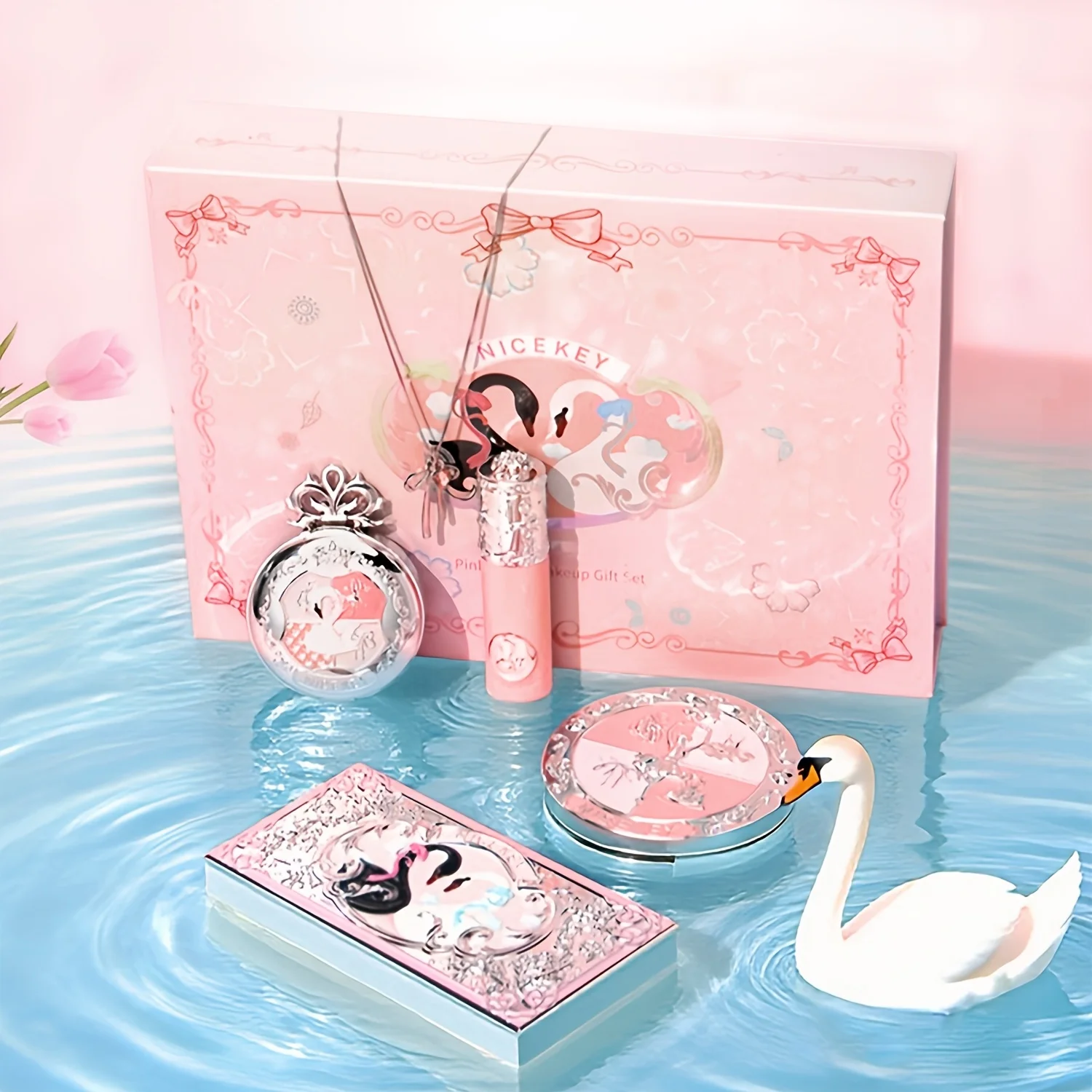 Swan Ballet Makeup Gift Box, Beginner Full Makeup Kit for Students, Complete Eyeshadow & Lipstick Set Affordable, Birthday Gift for Girls, Girlfriend & Bestie, Elegant Present for Party Events