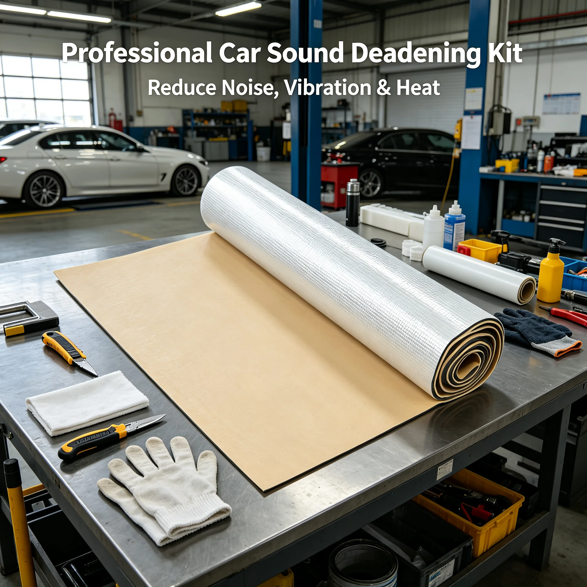 Car Sound Deadening Mat 8x3.2ft Noise Heat Insulation Pad, 10mm Thick Soundproofing Material with Self-Adhesive Backing for Car Roof Floor Door, Silver