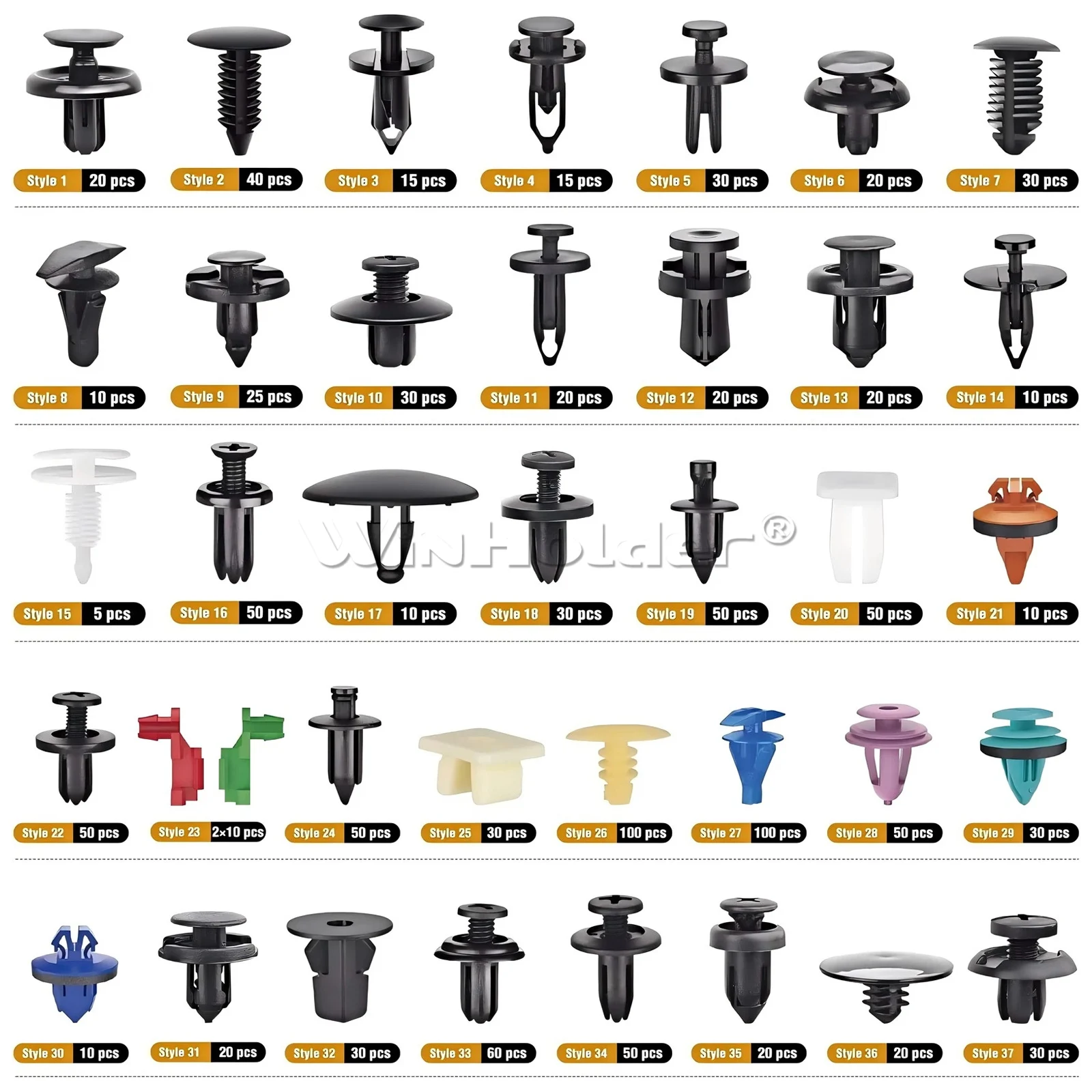 1295Pcs Car Retainer Clips and Auto Fasteners Assortment-37 Most Popular Sizes For Car Trim Door Panel, Bumper, Fender, Engine Cover And Aplash Shield Retainers Replacement
