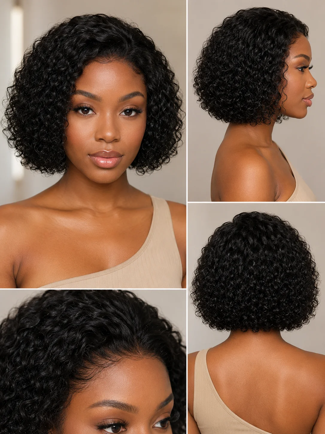 TIMOPOL 13x4 Lace Front Human Hair Short Bob Wig, 8 Inch Jerry Curly #1B Natural Black Glueless Pre Plucked with Baby Hair Curly Wig for Black Women