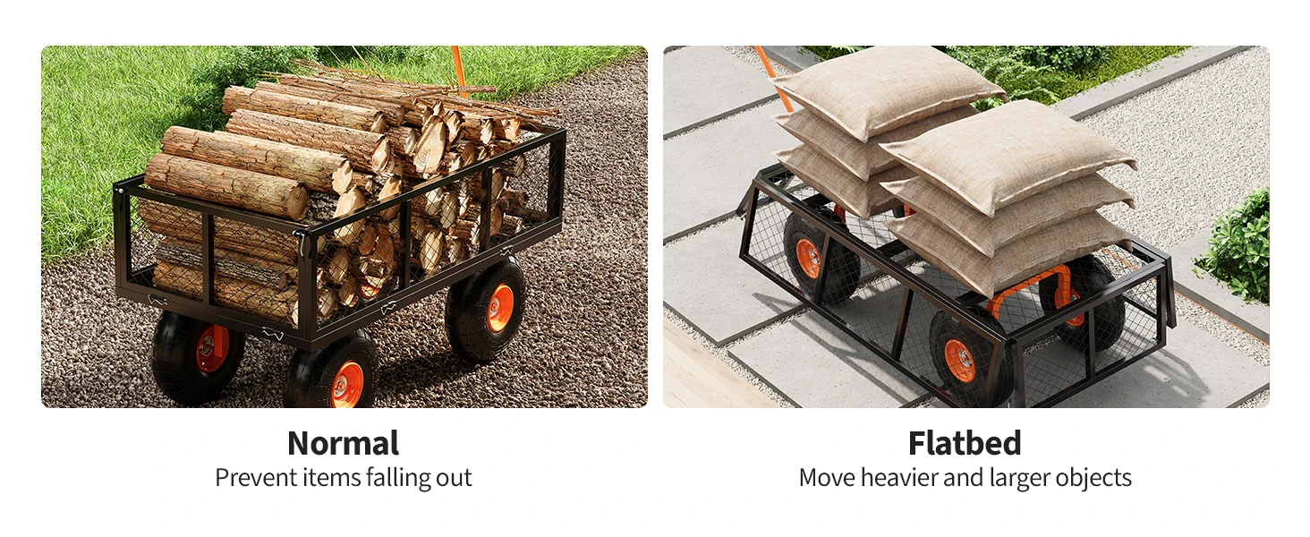 Tacleekii 500 Lbs Capacity Steel Garden Cart 3-in-1 Utility Metal Wagon with Removable Mesh Sides to Convert Into Flatbed 180° Rotating Handle and 10" Tires for Garden, Yard