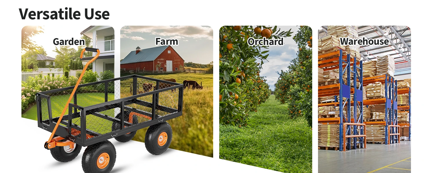 Tacleekii 500 Lbs Capacity Steel Garden Cart 3-in-1 Utility Metal Wagon with Removable Mesh Sides to Convert Into Flatbed 180° Rotating Handle and 10" Tires for Garden, Yard