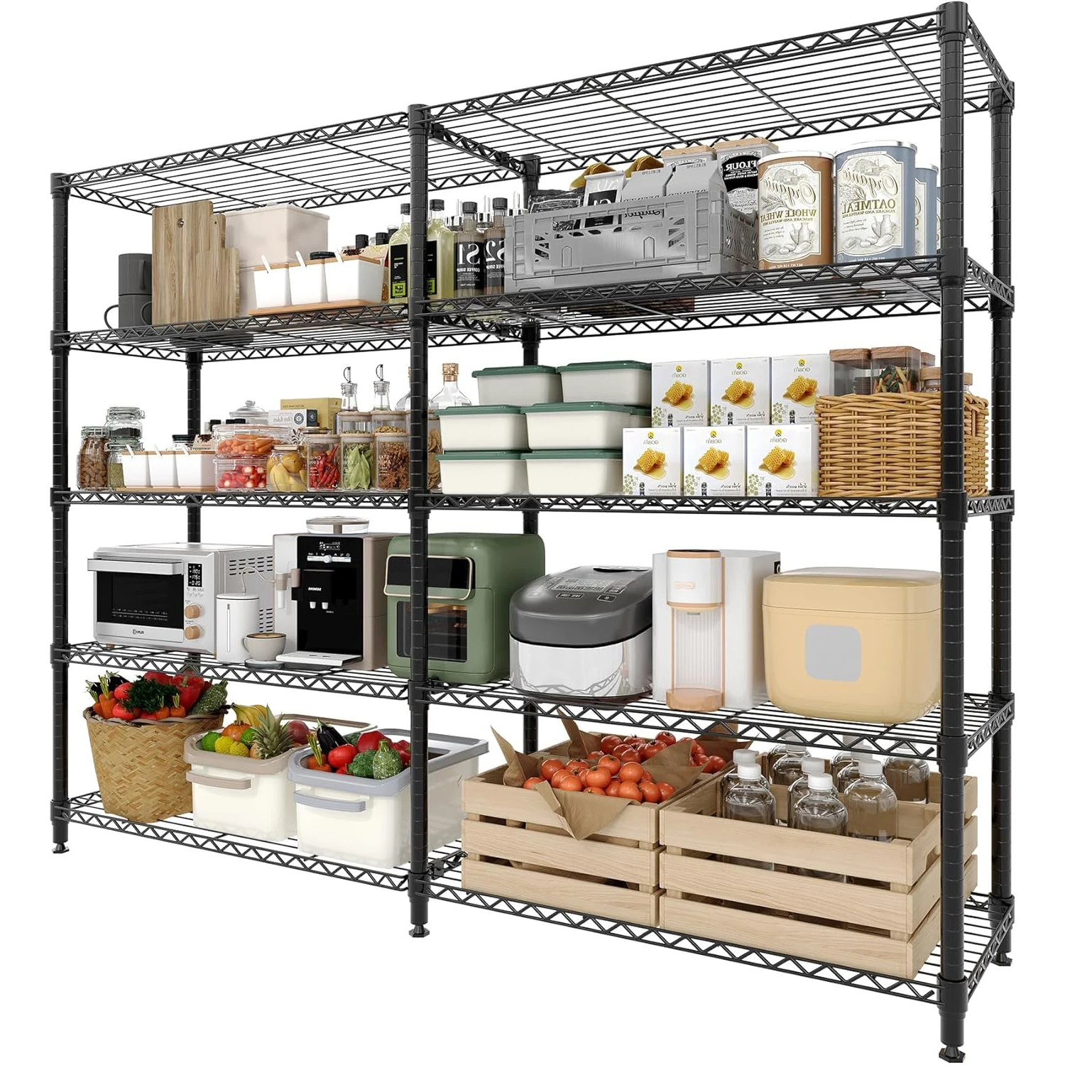 59" W Wire Shelving Unit, 1060LBS 5-Tier Metal Storage Shelves with 4 Locking Casters, Adjustable Heavy Duty Carbon Steel Rack for Garage Pantry, 70.5"H x 13.8"D