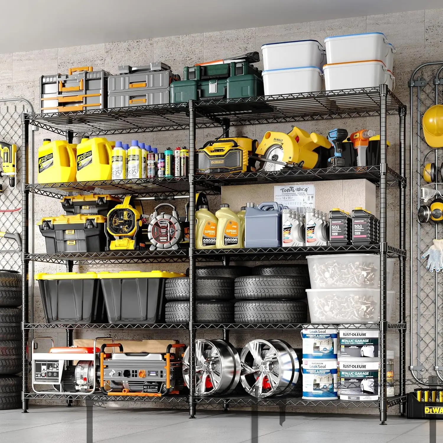 59" W Wire Shelving Unit, 1060LBS 5-Tier Metal Storage Shelves with 4 Locking Casters, Adjustable Heavy Duty Carbon Steel Rack for Garage Pantry, 70.5"H x 13.8"D