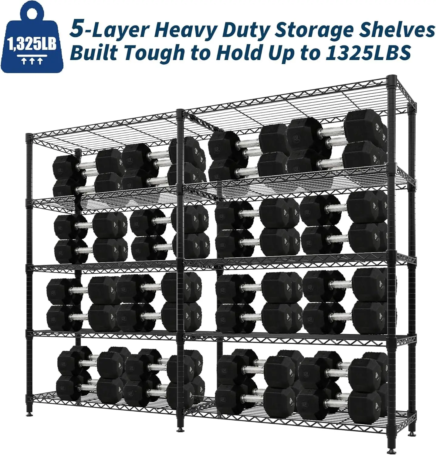 59" W Wire Shelving Unit, 1060LBS 5-Tier Metal Storage Shelves with 4 Locking Casters, Adjustable Heavy Duty Carbon Steel Rack for Garage Pantry, 70.5"H x 13.8"D