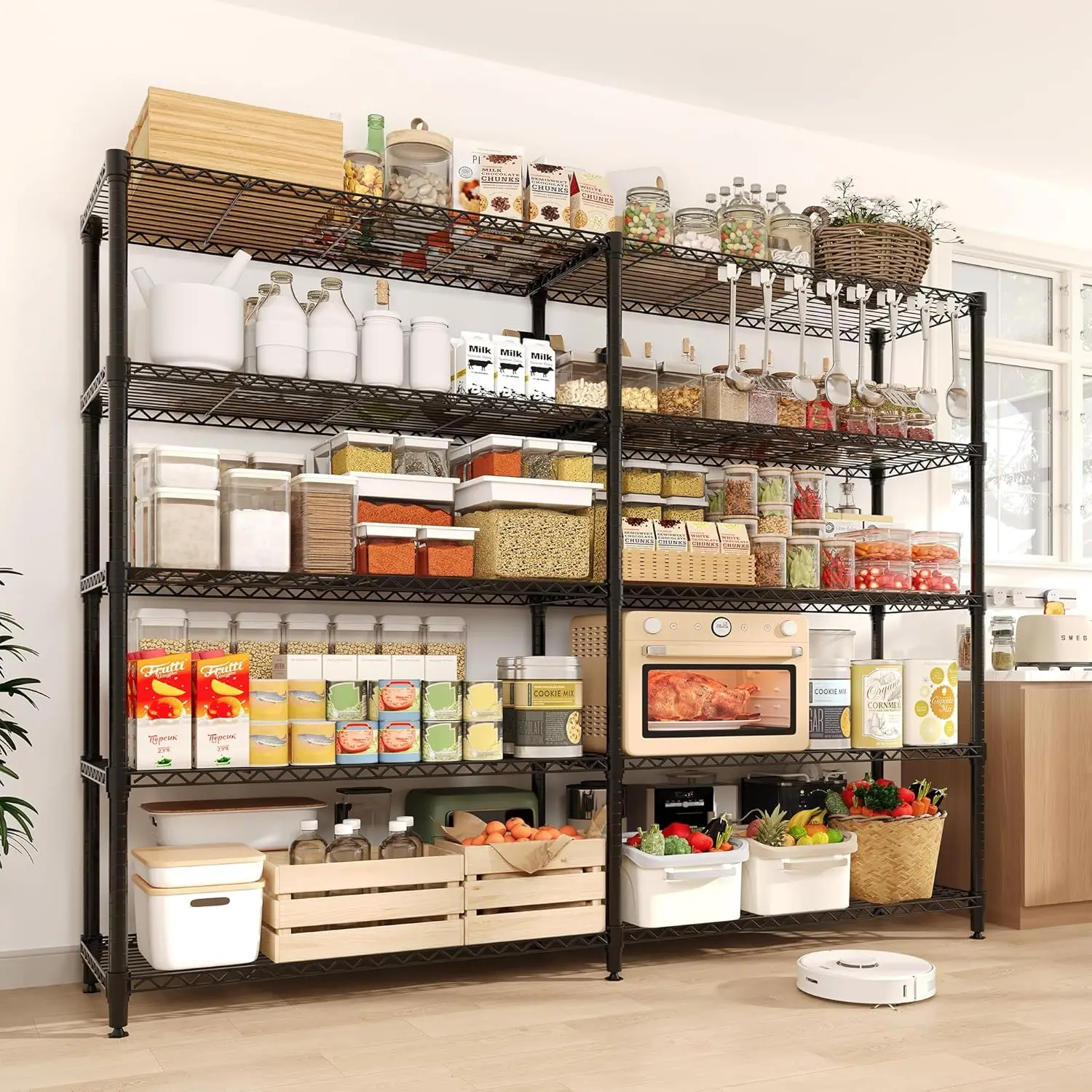 59" W Wire Shelving Unit, 1060LBS 5-Tier Metal Storage Shelves with 4 Locking Casters, Adjustable Heavy Duty Carbon Steel Rack for Garage Pantry, 70.5"H x 13.8"D
