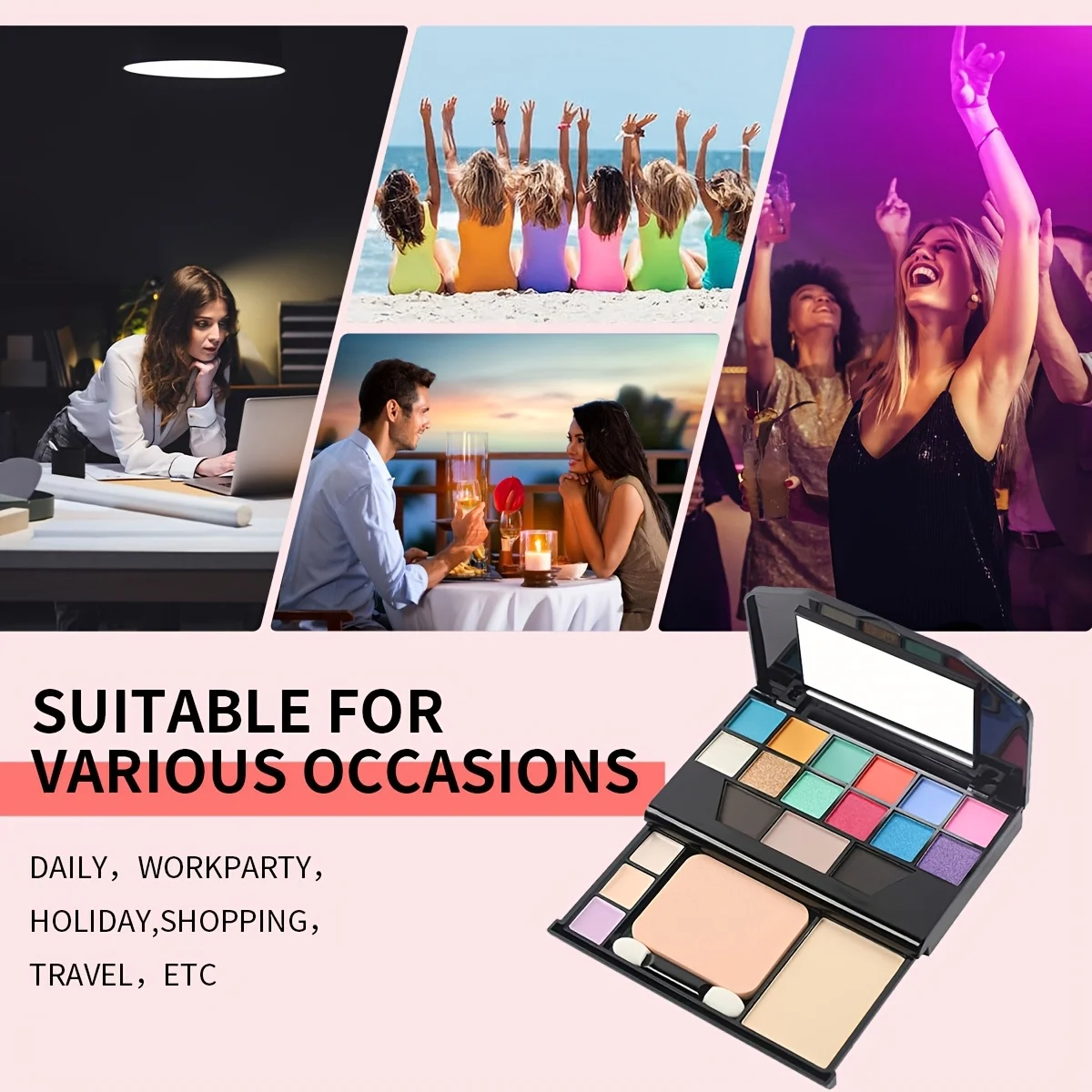 19 Shades All-in-One Makeup Palette, 12 Eyeshadow Shades Multi-Functional Makeup Case, Classic Smoky Tone 9918, High Pigment & Blendable, One Palette for Full Face Makeup