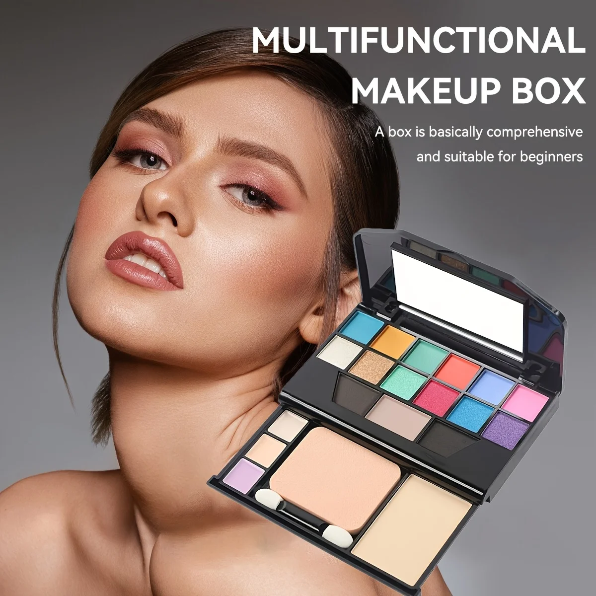19 Shades All-in-One Makeup Palette, 12 Eyeshadow Shades Multi-Functional Makeup Case, Classic Smoky Tone 9918, High Pigment & Blendable, One Palette for Full Face Makeup