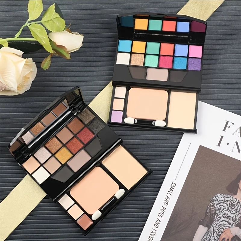 19 Shades All-in-One Makeup Palette, 12 Eyeshadow Shades Multi-Functional Makeup Case, Classic Smoky Tone 9918, High Pigment & Blendable, One Palette for Full Face Makeup