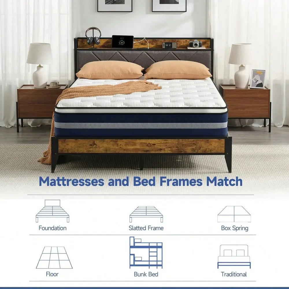10 12 Inch Hybrid Mattress, Durable Pocket Spring Gel Foam Bed In A Box, Easy Setup Pressure Relief Mattress, Twin Full Size Su