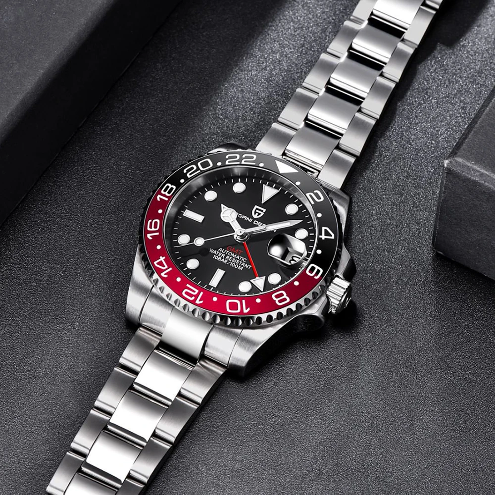 PAGANI DESIGN New Batman 40MM GMT Men Watch Mechanical Watch Luxury Automatic Watch Men Jubilee Watch Strap Sapphire Waterproof Wrist Watches for Men Gift