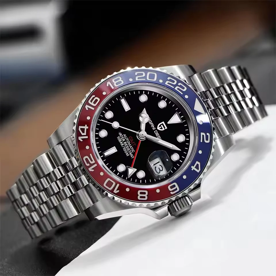 PAGANI DESIGN New Batman 40MM GMT Men Watch Mechanical Watch Luxury Automatic Watch Men Jubilee Watch Strap Sapphire Waterproof Wrist Watches for Men Gift