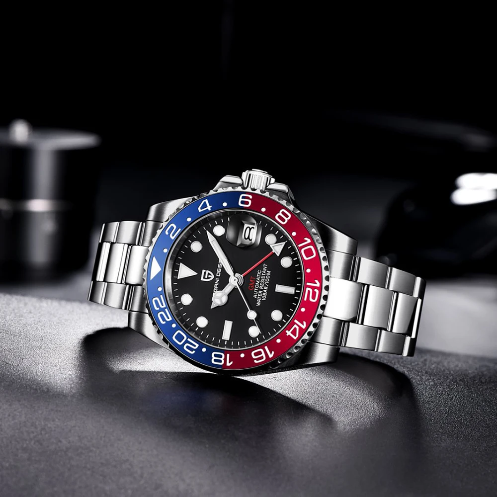 PAGANI DESIGN New Batman 40MM GMT Men Watch Mechanical Watch Luxury Automatic Watch Men Jubilee Watch Strap Sapphire Waterproof Wrist Watches for Men Gift
