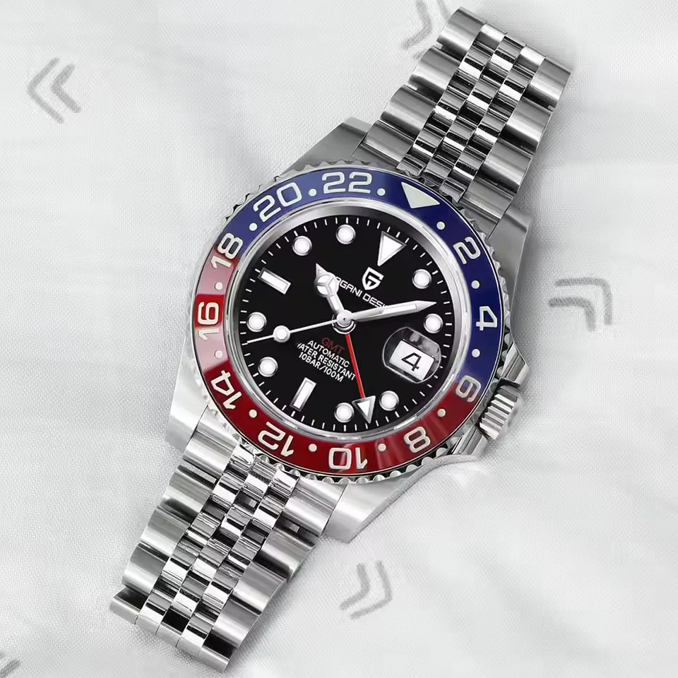 PAGANI DESIGN New Batman 40MM GMT Men Watch Mechanical Watch Luxury Automatic Watch Men Jubilee Watch Strap Sapphire Waterproof Wrist Watches for Men Gift