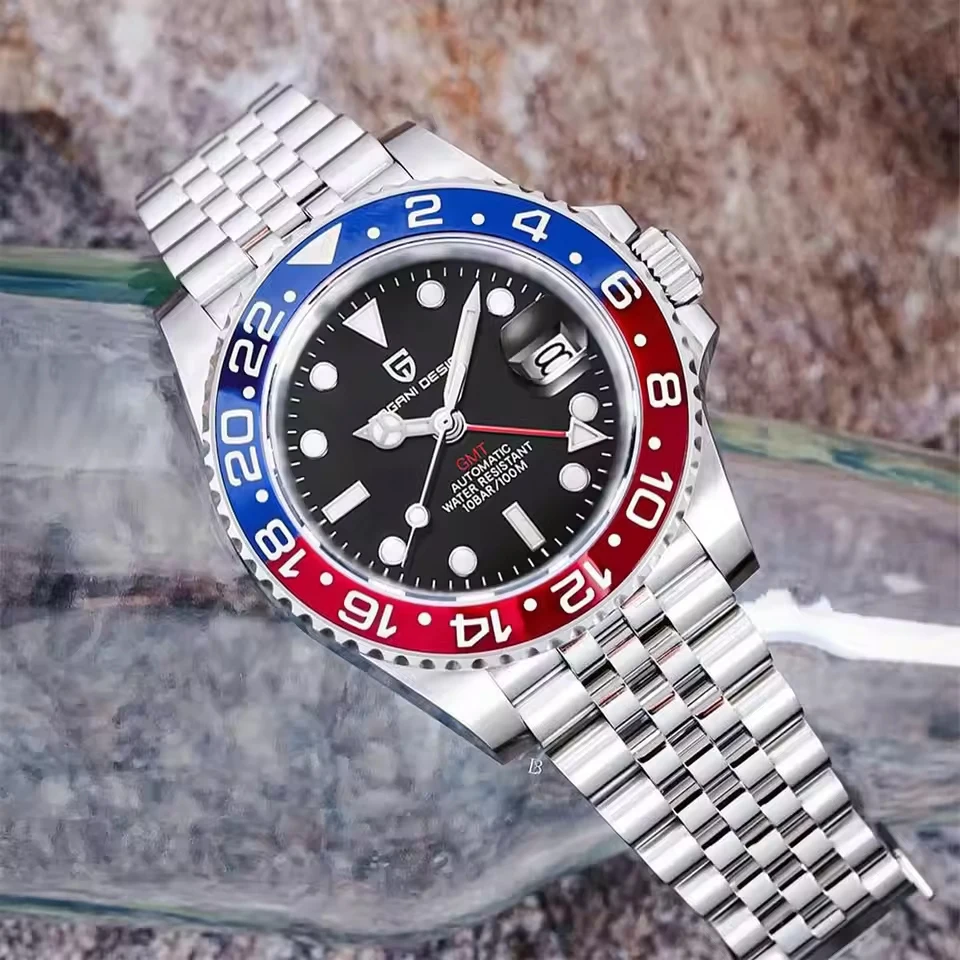 PAGANI DESIGN New Batman 40MM GMT Men Watch Mechanical Watch Luxury Automatic Watch Men Jubilee Watch Strap Sapphire Waterproof Wrist Watches for Men Gift