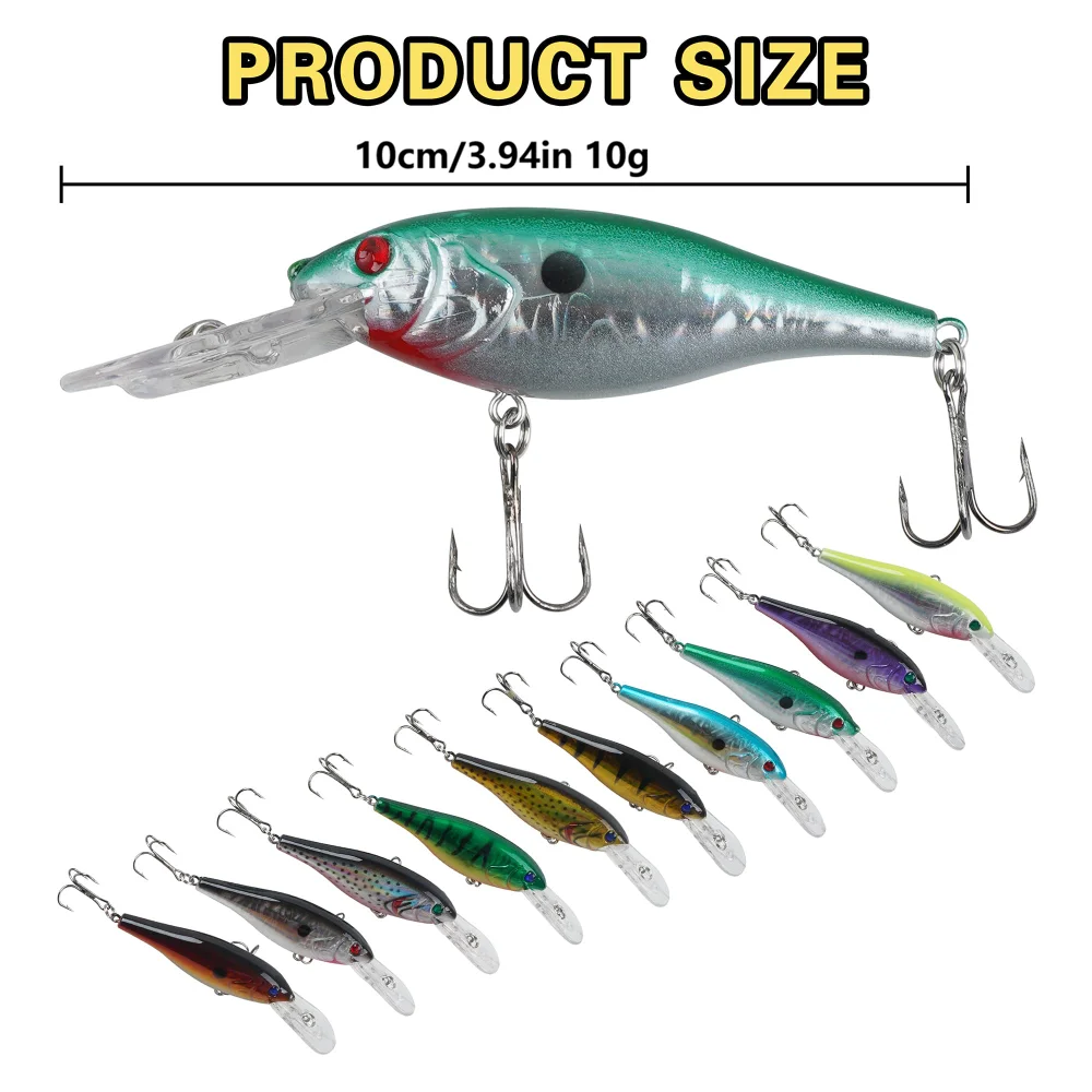 10pcs Topwater Minnow Fishing Lures Artificial Bait Set Swimbait 10cm 10g