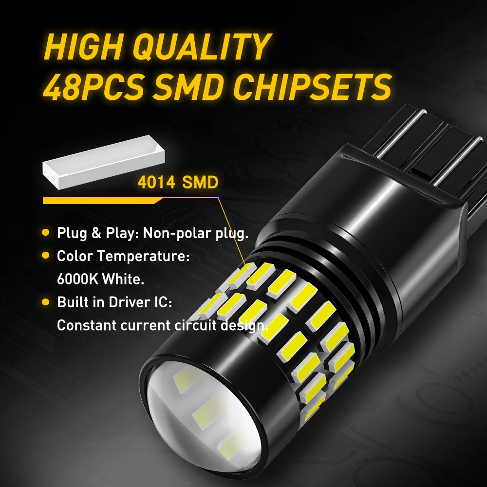 AUXITO 2Pcs T20 7443 W21/5W LED Spotlight Bulbs Canbus NO Error 6000K White W21W 7440 DRL Position Reverse Car Lights 4014SMD Super Bright 12V