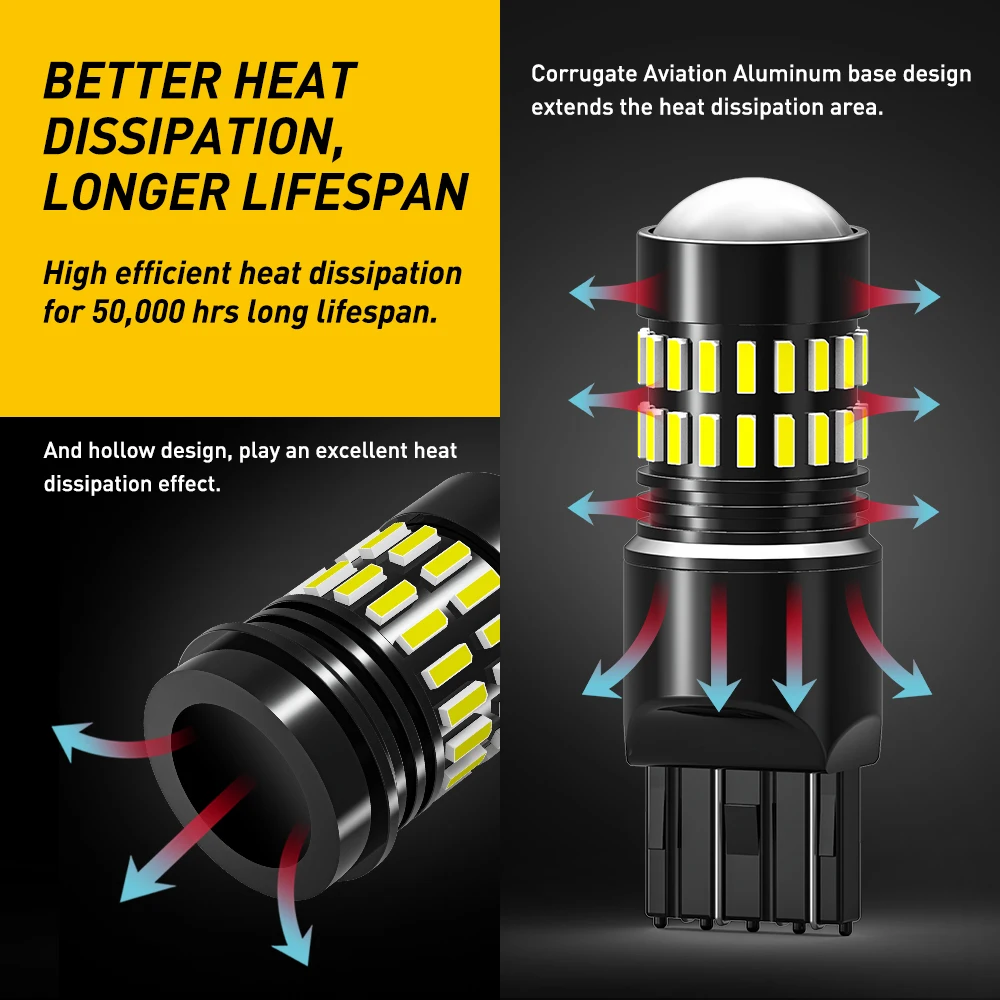 AUXITO 2Pcs T20 7443 W21/5W LED Spotlight Bulbs Canbus NO Error 6000K White W21W 7440 DRL Position Reverse Car Lights 4014SMD Super Bright 12V