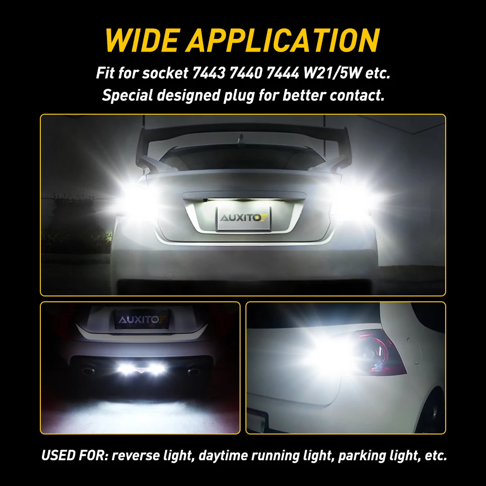 AUXITO 2Pcs T20 7443 W21/5W LED Spotlight Bulbs Canbus NO Error 6000K White W21W 7440 DRL Position Reverse Car Lights 4014SMD Super Bright 12V