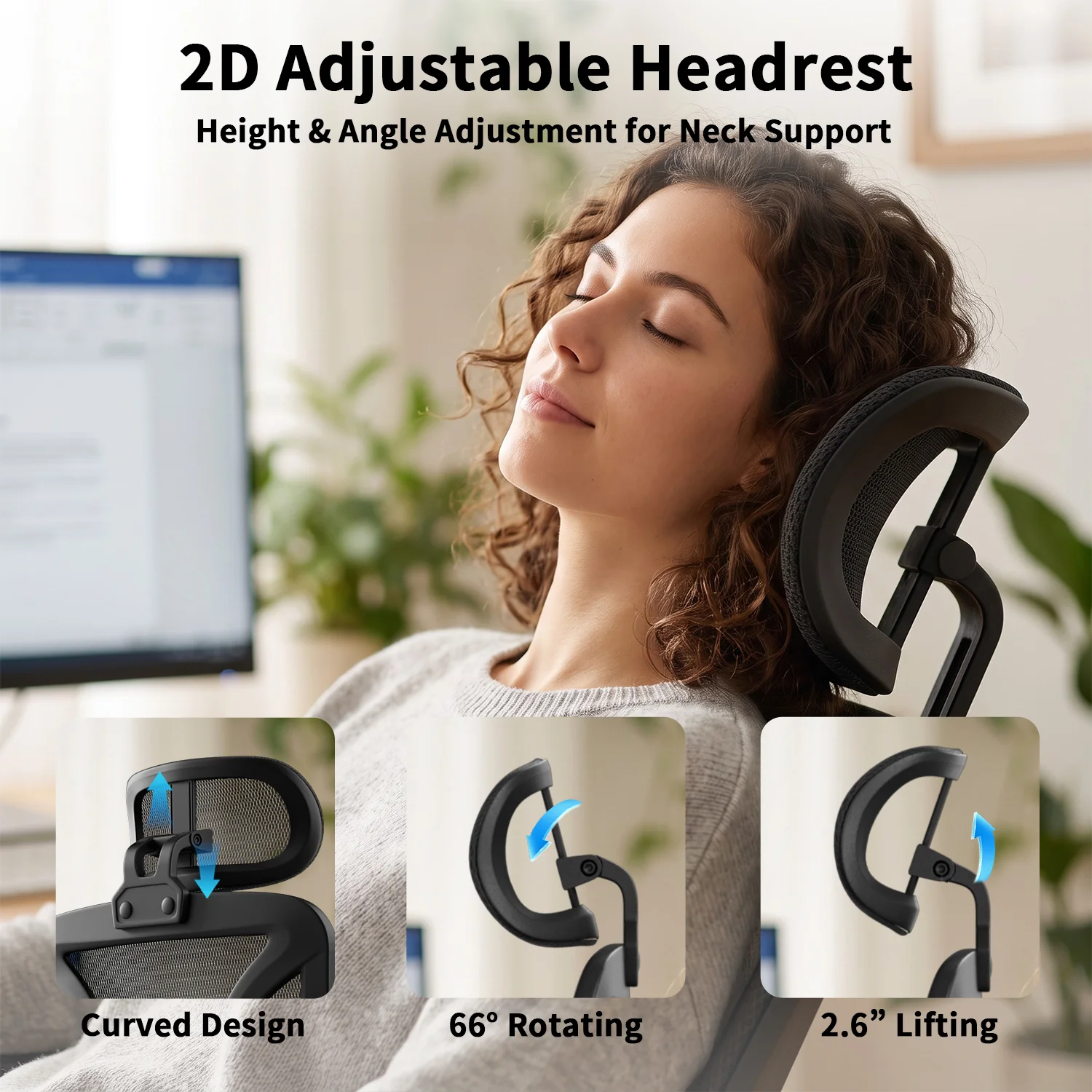 Ergonomic Office Chair High Back Mesh with 2D Adjustable Headrest Retractable Footrest 66° Rotating 2.6' Lifting Thick Sponge Seat Lumbar Support Quiet Swivel Casters for Home Office