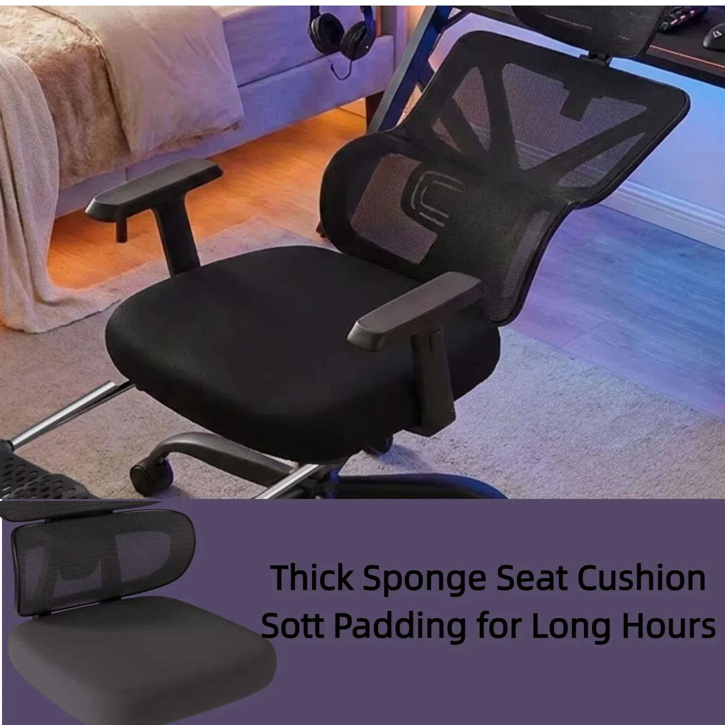 Ergonomic Office Chair High Back Mesh with 2D Adjustable Headrest Retractable Footrest 66° Rotating 2.6' Lifting Thick Sponge Seat Lumbar Support Quiet Swivel Casters for Home Office