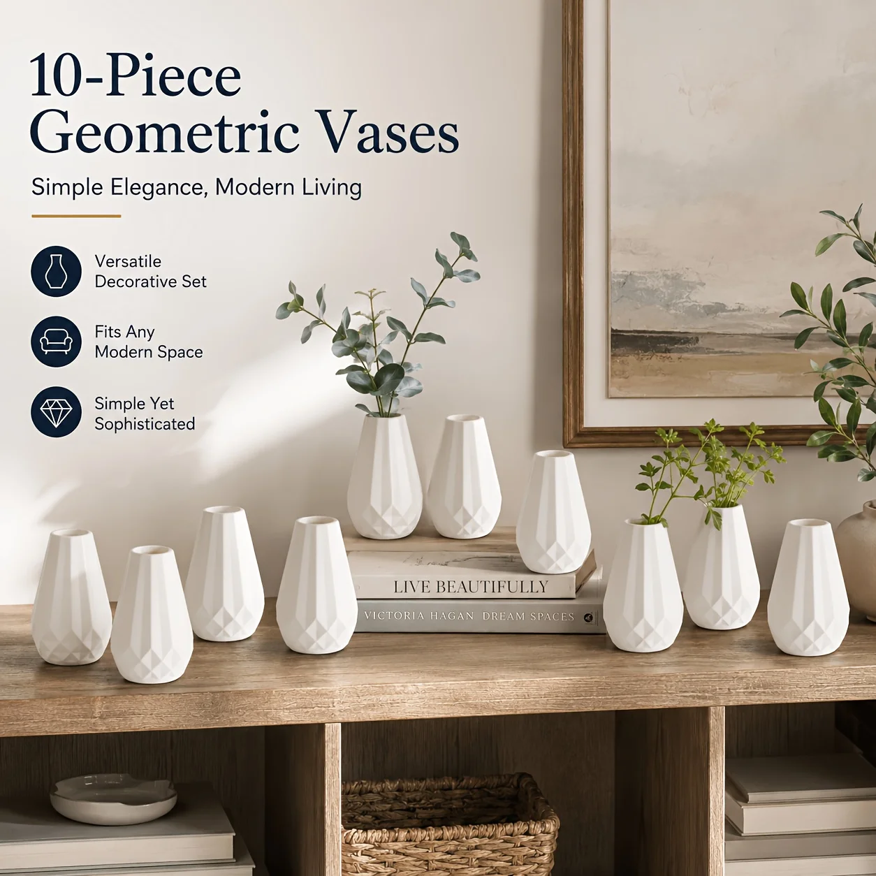 10pcs Pack 10pcs White Mini Plastic Vases Suitable for Fresh/Dried/Artificial Flowers, Farmhouse Style Asymmetric Cylindrical Vases with Geometric Base, Modern Table Centerpieces for Wedding,, Office Decor - Bottles
