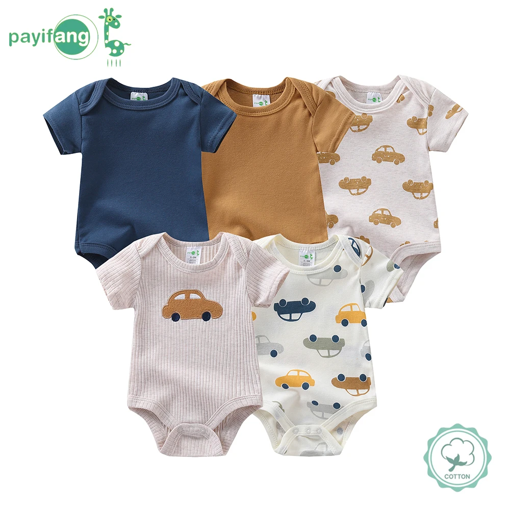 5-Piece Set of baby Boy Short-Sleeve Onesies, Infant Casual Rompers, Pure Cotton Newborn Outfits, Essential Newborn Must-Haves, Hospital Coming-Home Sets, baby Boy Outdoor Daily Wear, baby Clothing Clearance Sale, Infant Boy Clothes