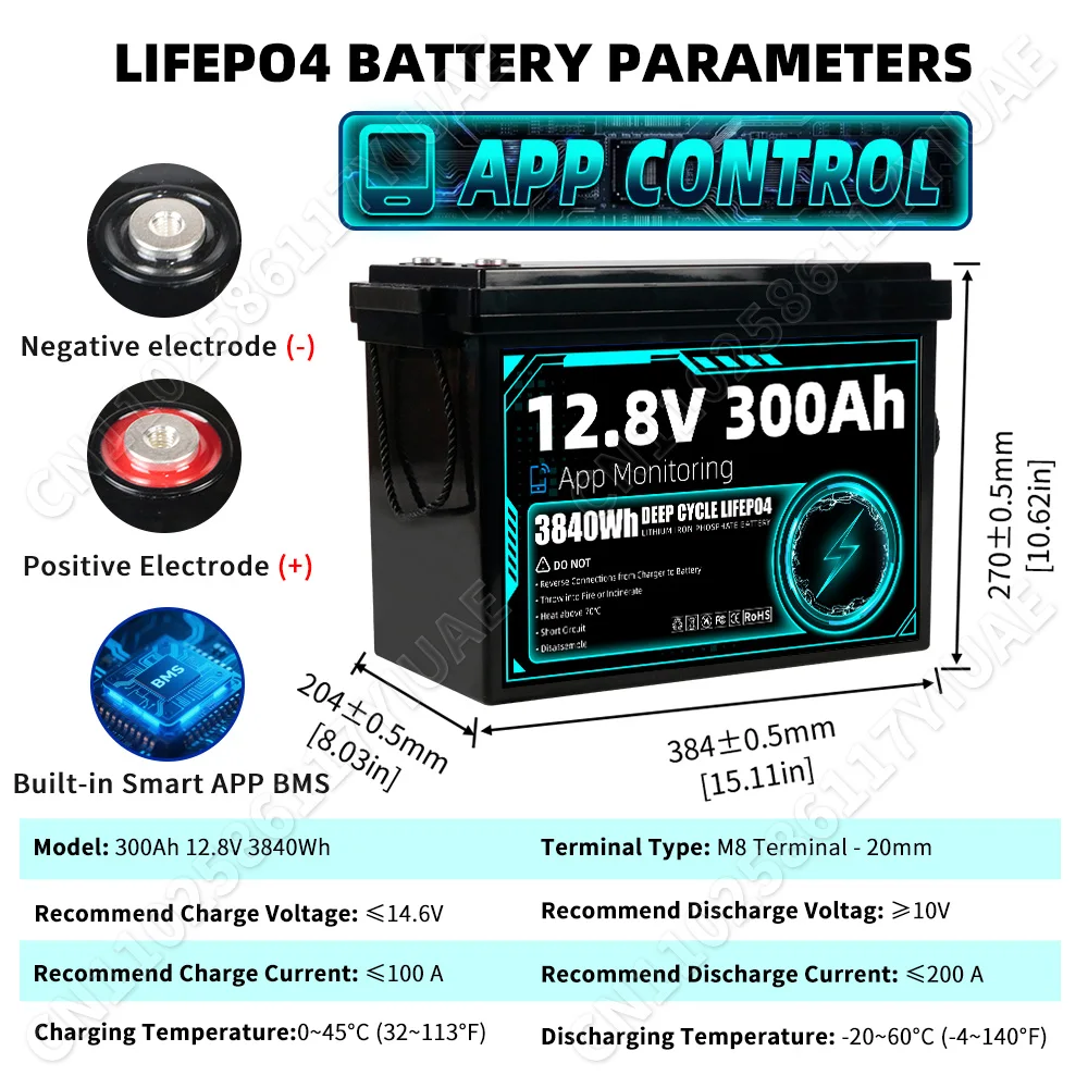 1PCS 12V 300AH 320Ah APP control Lifepo4 battery Pack Grade A 12.8V Rechargeable Battery DIY 24V 48V For Camping Solar Golf Cart US Stock