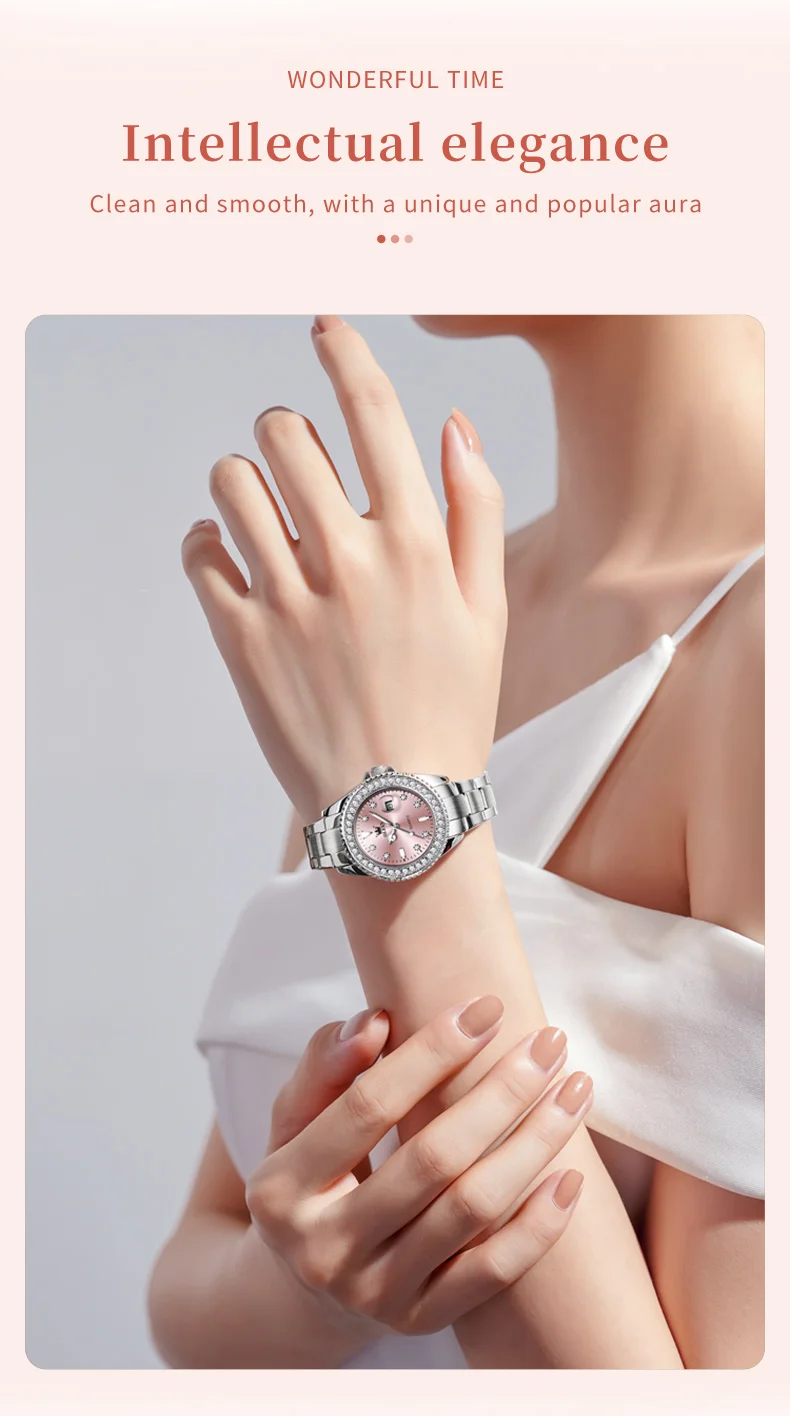 OLEVS 9945 Luxury Women Original Quartz Movement Watch Diamond Scale Stainless Steel Bracelet Luminous Function 30M Waterproof Watch