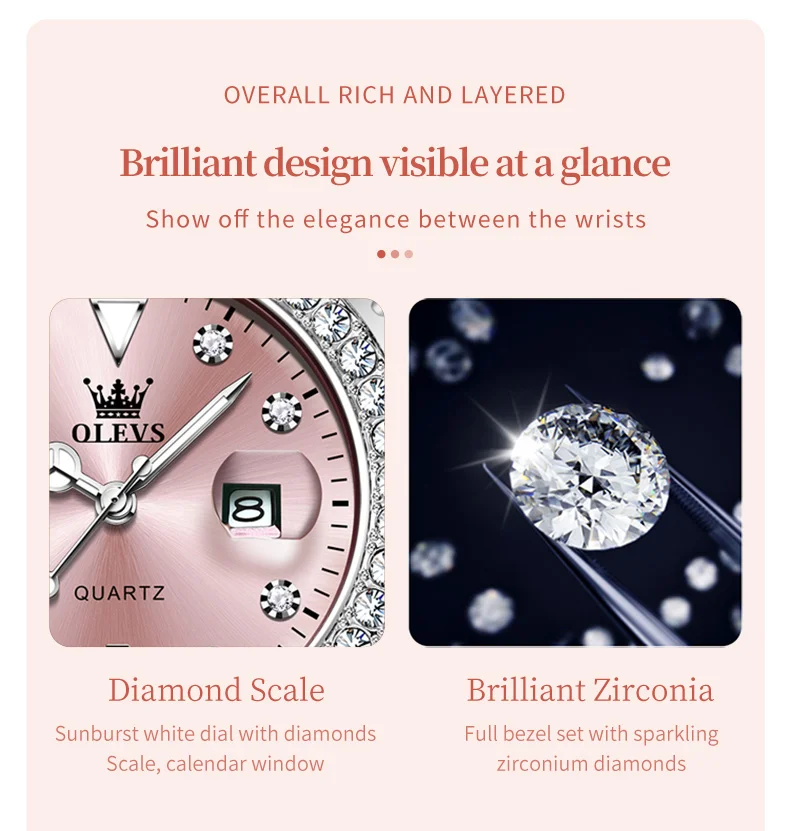 OLEVS 9945 Luxury Women Original Quartz Movement Watch Diamond Scale Stainless Steel Bracelet Luminous Function 30M Waterproof Watch