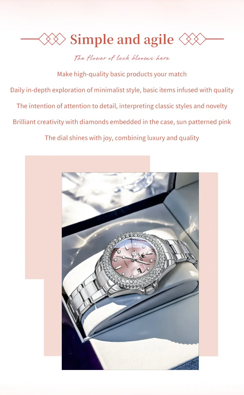 OLEVS 9945 Luxury Women Original Quartz Movement Watch Diamond Scale Stainless Steel Bracelet Luminous Function 30M Waterproof Watch