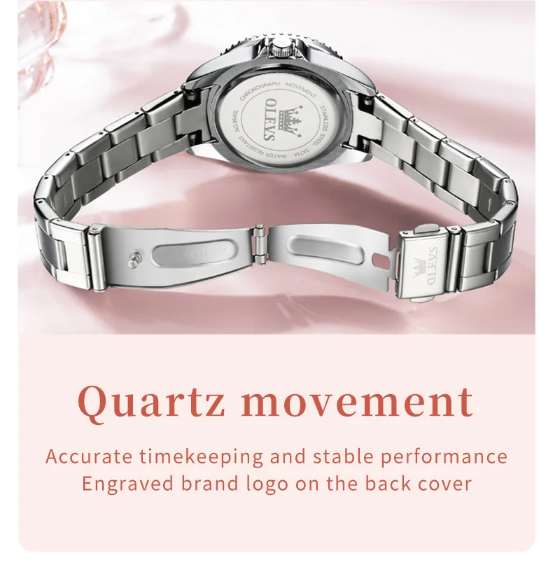 OLEVS 9945 Luxury Women Original Quartz Movement Watch Diamond Scale Stainless Steel Bracelet Luminous Function 30M Waterproof Watch