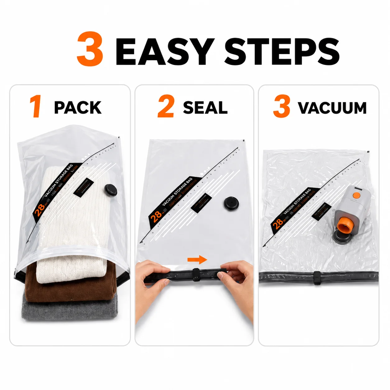Vacuum Storage Bags with Electric Pump, Travel Space Saver Vacuum Bags, Portable Cordless Air Deflator, Clothes Compression Organizer